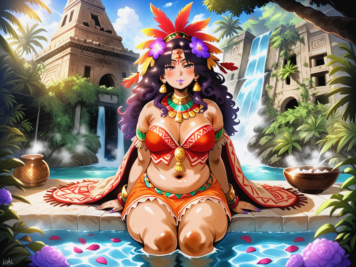 Machu Picchu, Flower Garlands, Vibrant Saturated Colors Porno latina IA