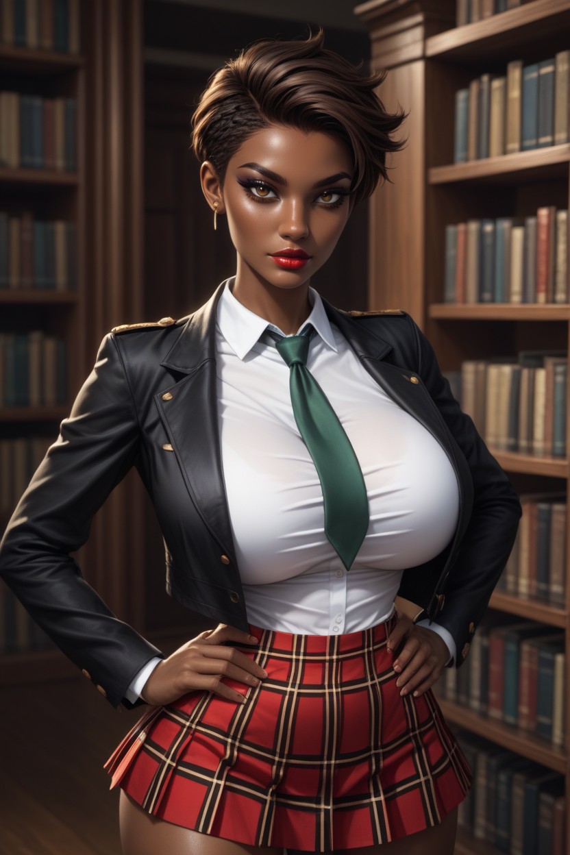 Uniform, Library, Brown Hair AI Porn