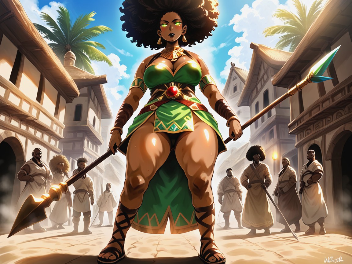 Brass Armbands, Glowing Eyes, Two Headed Spear Latina AI Porn