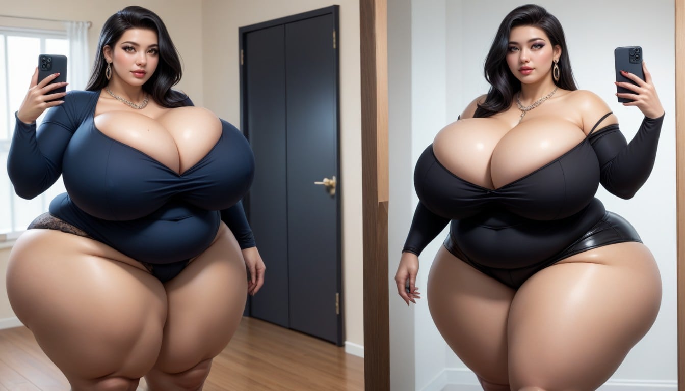 Multiple Views, Thick Thighs, Mega Fat Gothic BBW AI Porn