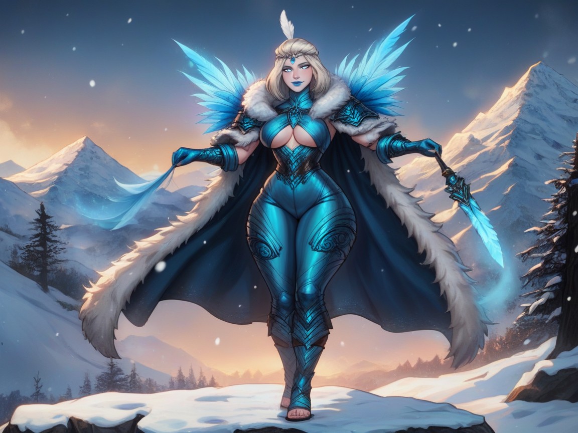 Skinny, Valkyrie, Platinum Blonde Pixie Hair With Blue Frosted Tips Hentai AI Porn