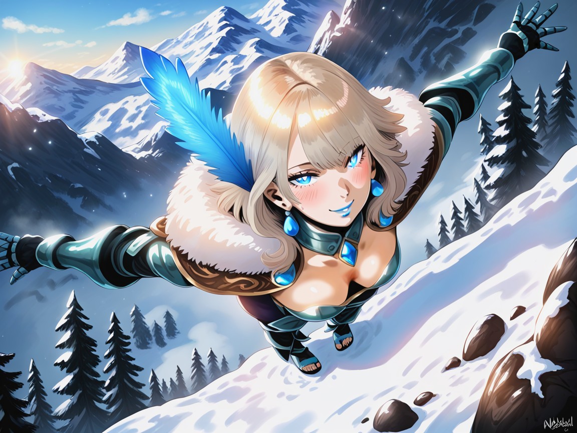 Viking, Goddess Lifting A Blue Metallic Shield, Rounded Hips Latina AI Porn