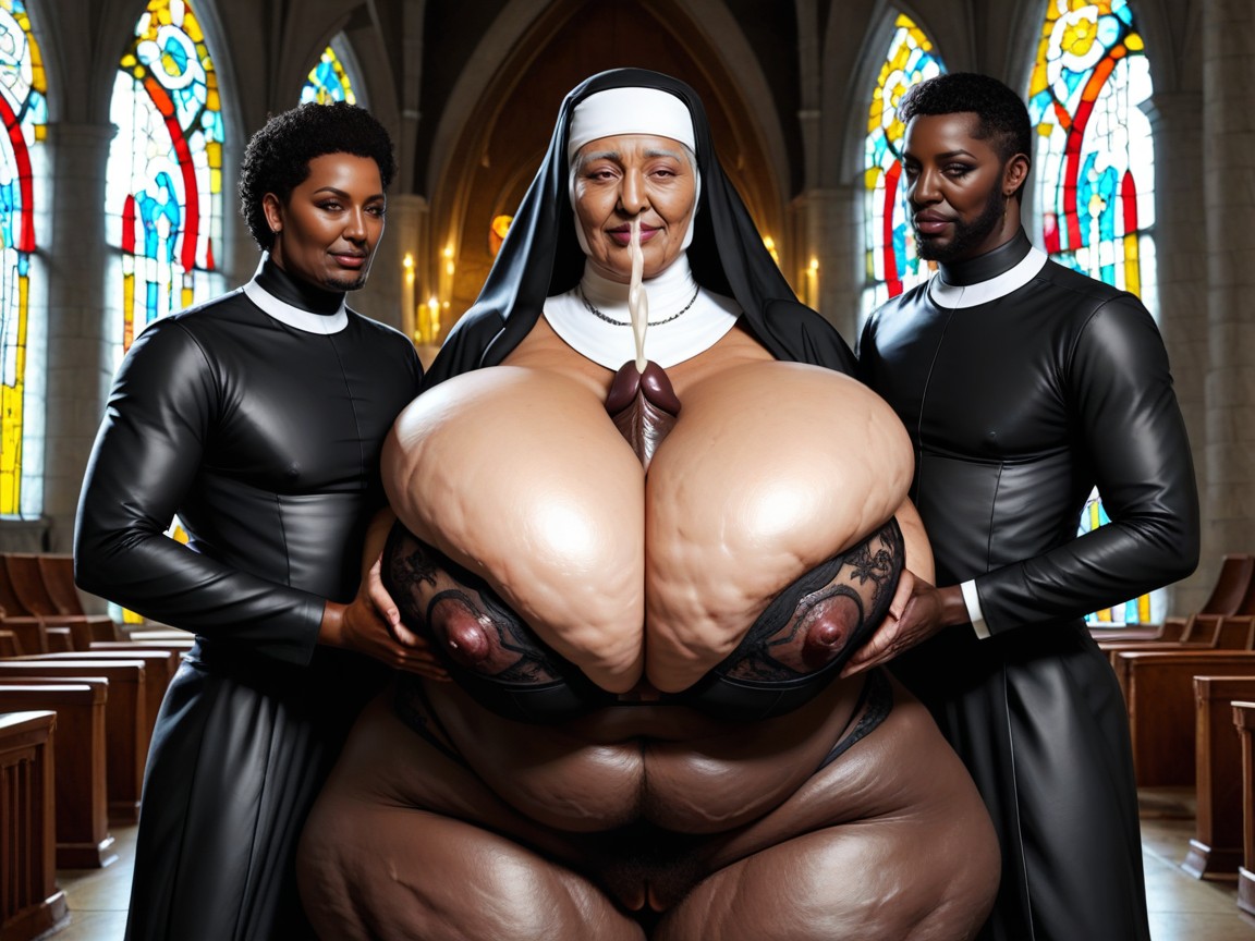 Jet Black Skin Gilf, Dark Skinned Man, Enormous Elderly Ebony Ass Ebony AI Porn