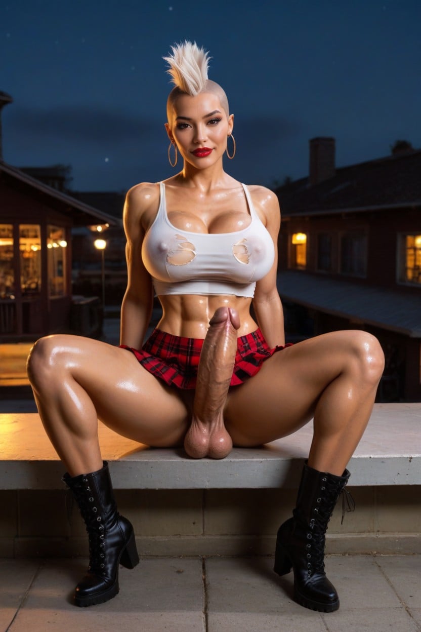 Red Checkered Skirt, Perfect Ass, Diamond Hoop Earrings Shemale AI Porn