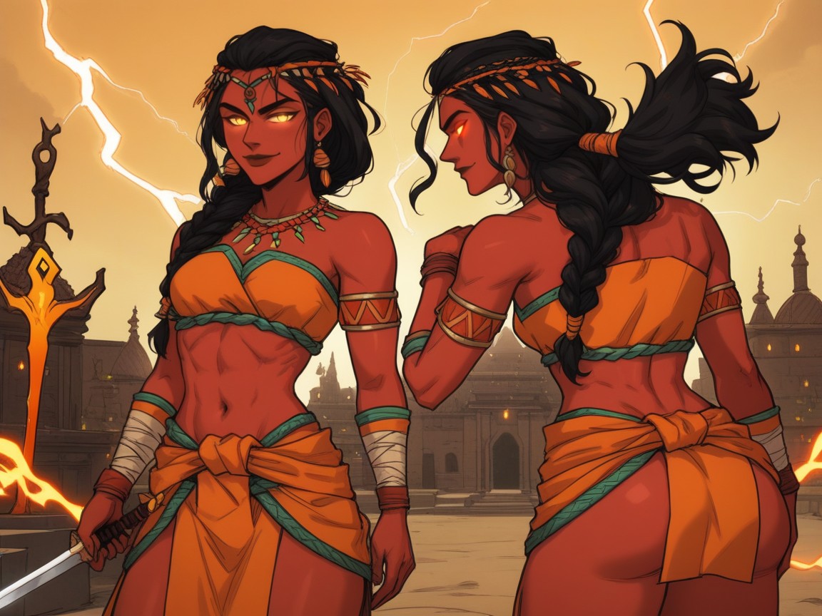 Close Set Breasts, Wind Blasts From Swords, Arm Cuffs Hentai AI Porn