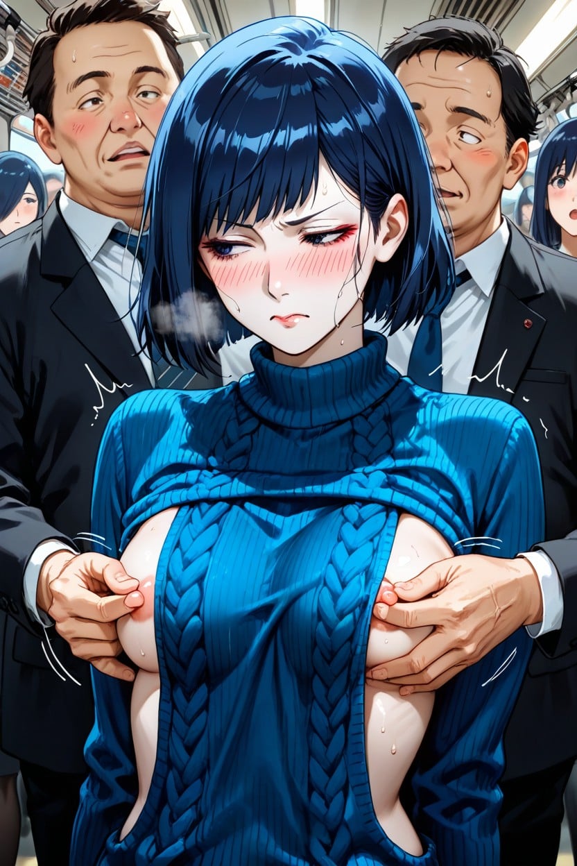 Half Closed Eyes, Small Breasts, Nipple Pinch Her Breasts Hentai AI Porn