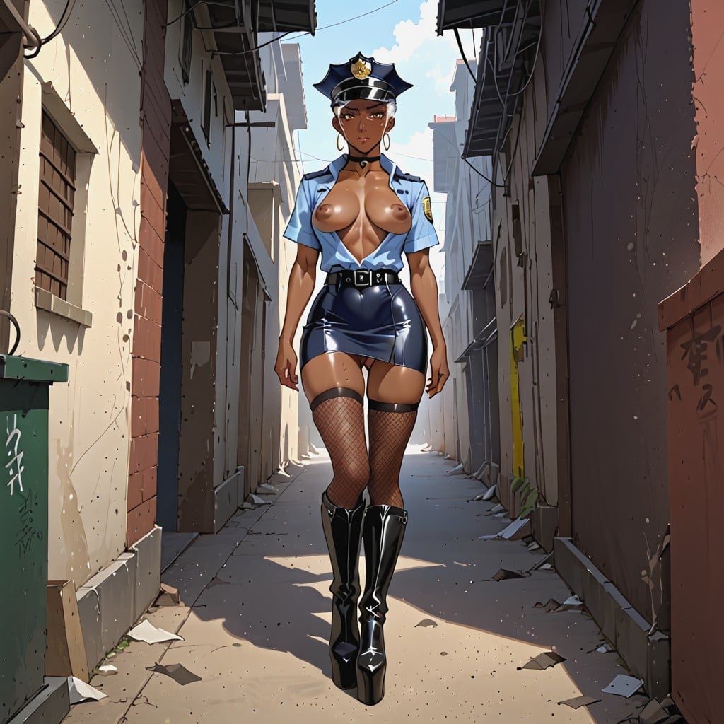 Police Skirt, Wearing Police Cap, Full Body AI Porn