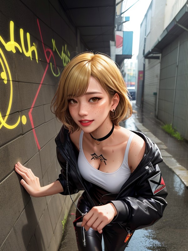 Dark Eyeshadow, Fitness Figure, Wet Hair AI Porn