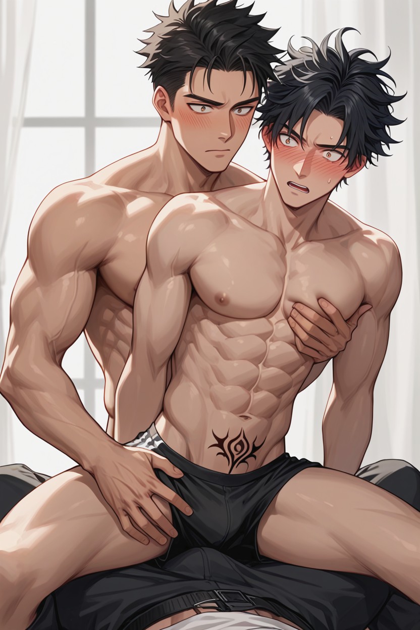 Grab Crotch, Two People, 근육질 체형 게이 AI 포르노