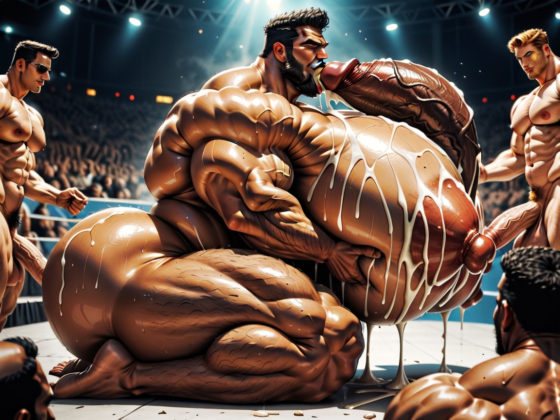 Mouth Agape, Huge Hyper Nipples, Oiled Skin ゲイAIポルノ