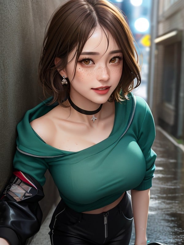 Dark Eyeshadow, Heavy Rain, Cargo Pants AI Porn