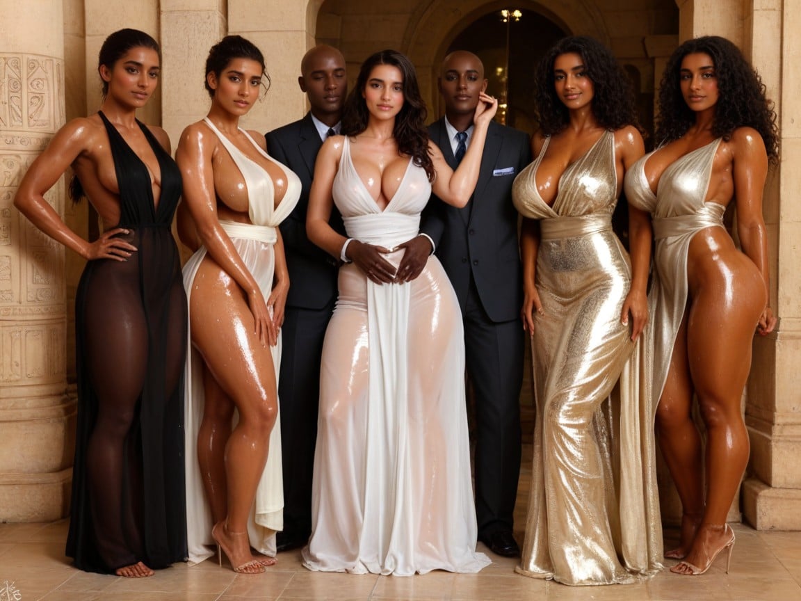 Cuddling, Oiled Skin, Groping Boobs White Ceremonial Dress AI Porn