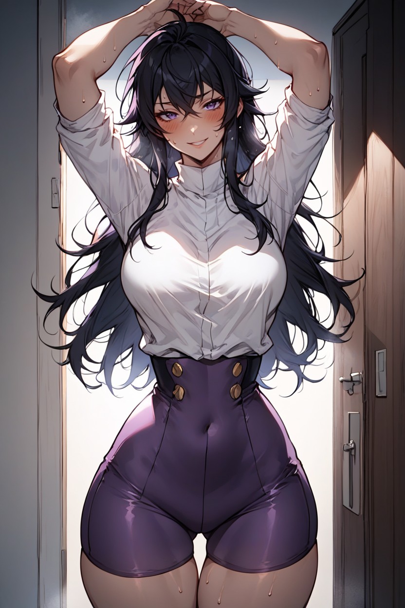Purple Bike Shorts, Large Ass, Arms Above Head Hentai AI Porn