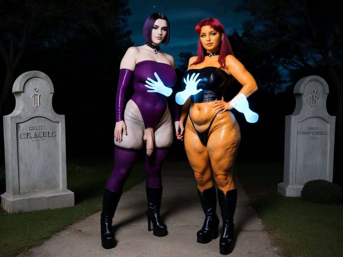 Starfire Eyes Wide Open, Oiled Body, Geisterhände Transfrau KI-Porno