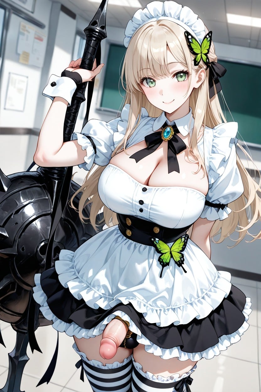 Brooch On Black Ribbon, Blushed Face, Light Brunette Hair Hentai AI Porn
