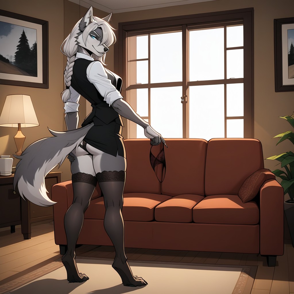 Vista Trasera, Blue Eyes, Wolf Paw Feet Furry IA