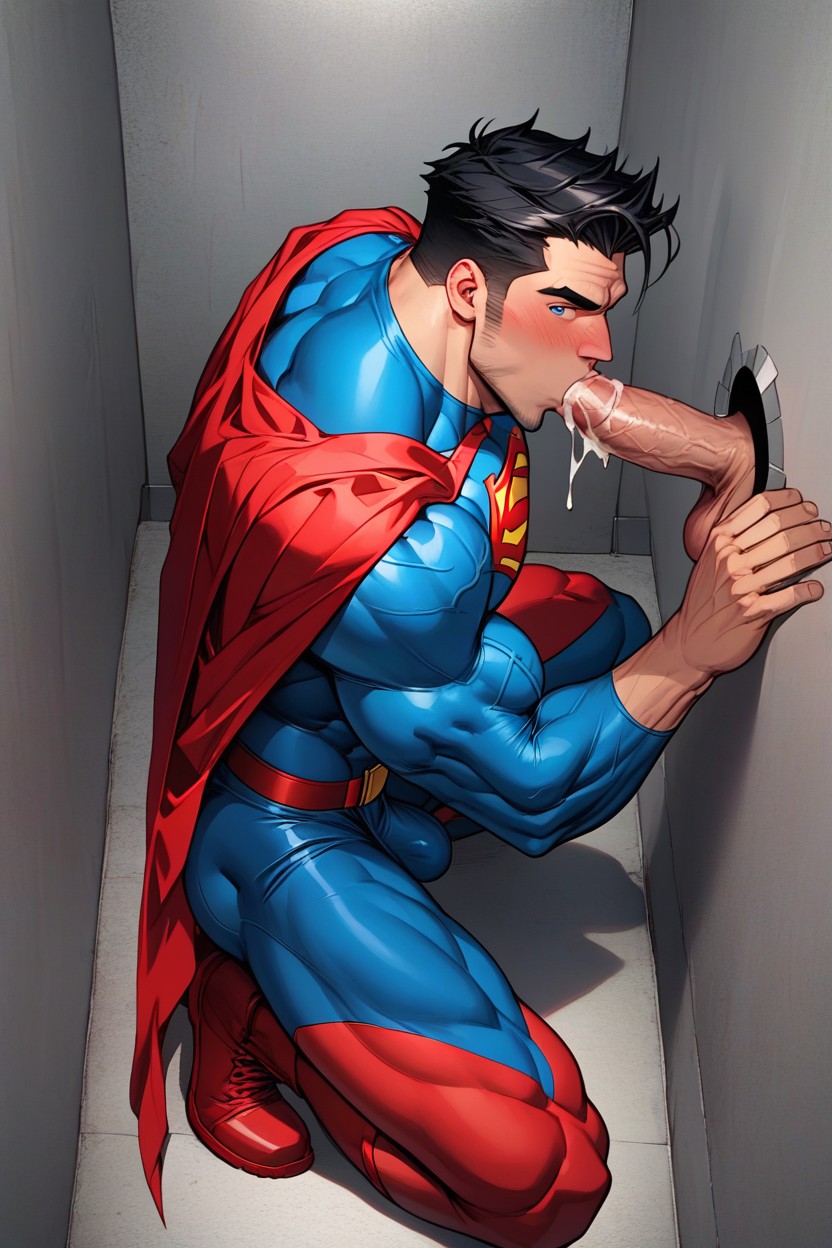 Cheeks Go Concave, Black Hair, Red Capes AI Gay Porn