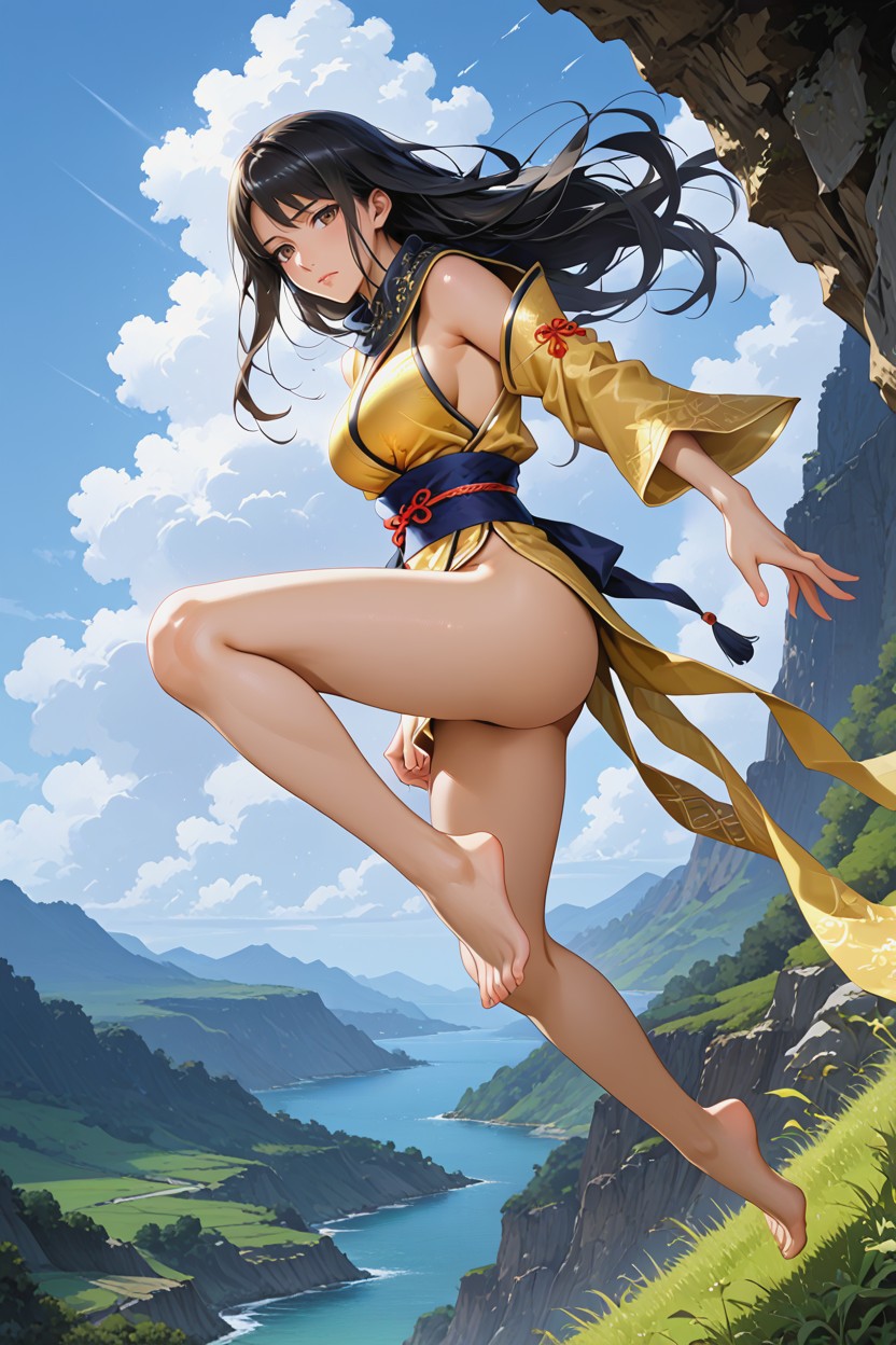 Suspended In The Air, Leaning Forward, High Cliffs Hentai AI Porn