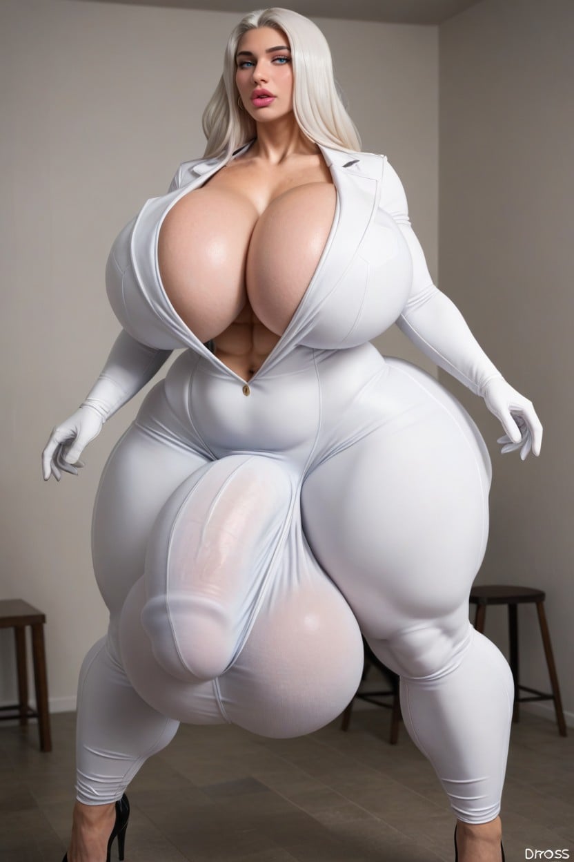 Blue Eyes, Tight White Full Bodysuit, Big Lips Shemale AI Porn