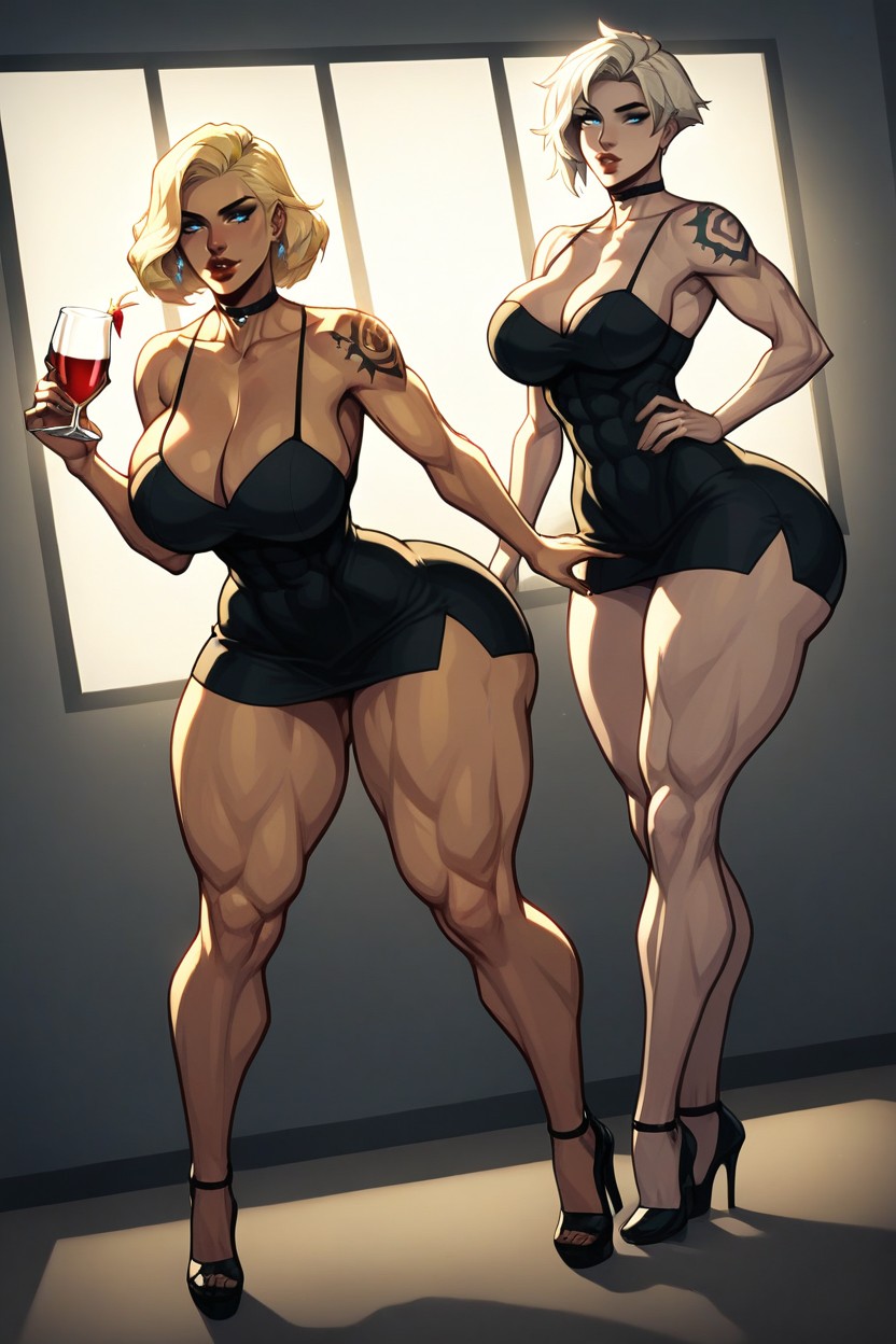 Blue Eyes, Full Body, And A Platinum Blonde Hue That Frames Her Face With Modern Elegance Her Arms Are Firm Hentai AI Porn