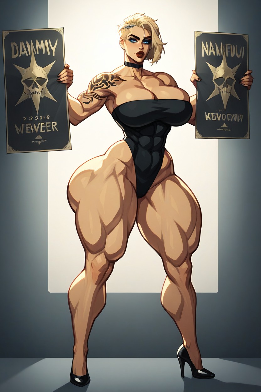 While Her Hips Are Wide And Defined, Straight, And Confidence She Wears A Tight Dress Made Of Shiny Fabric Hentai AI Porn
