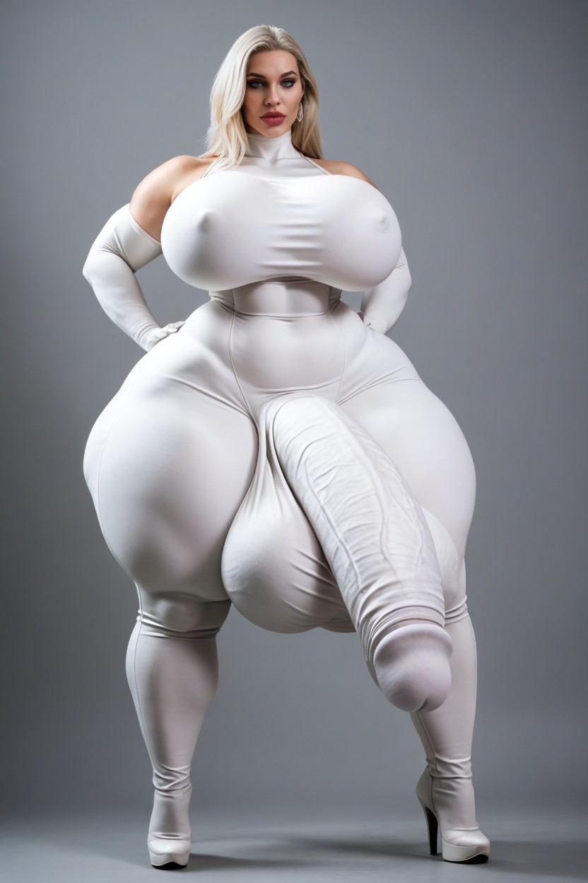 Tight White Full Bodysuit, Hyper Balls, Plump Lips Porno IA transsexuelle