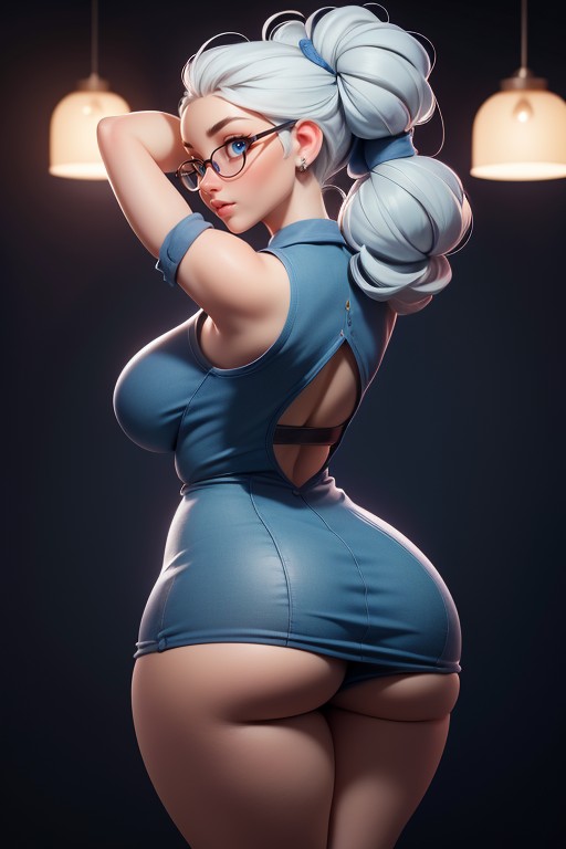 Psylockemarvel, Very White Hair Tied Up Into A Tight Bun, Gorgeous Older Woman Hentai AI Porn