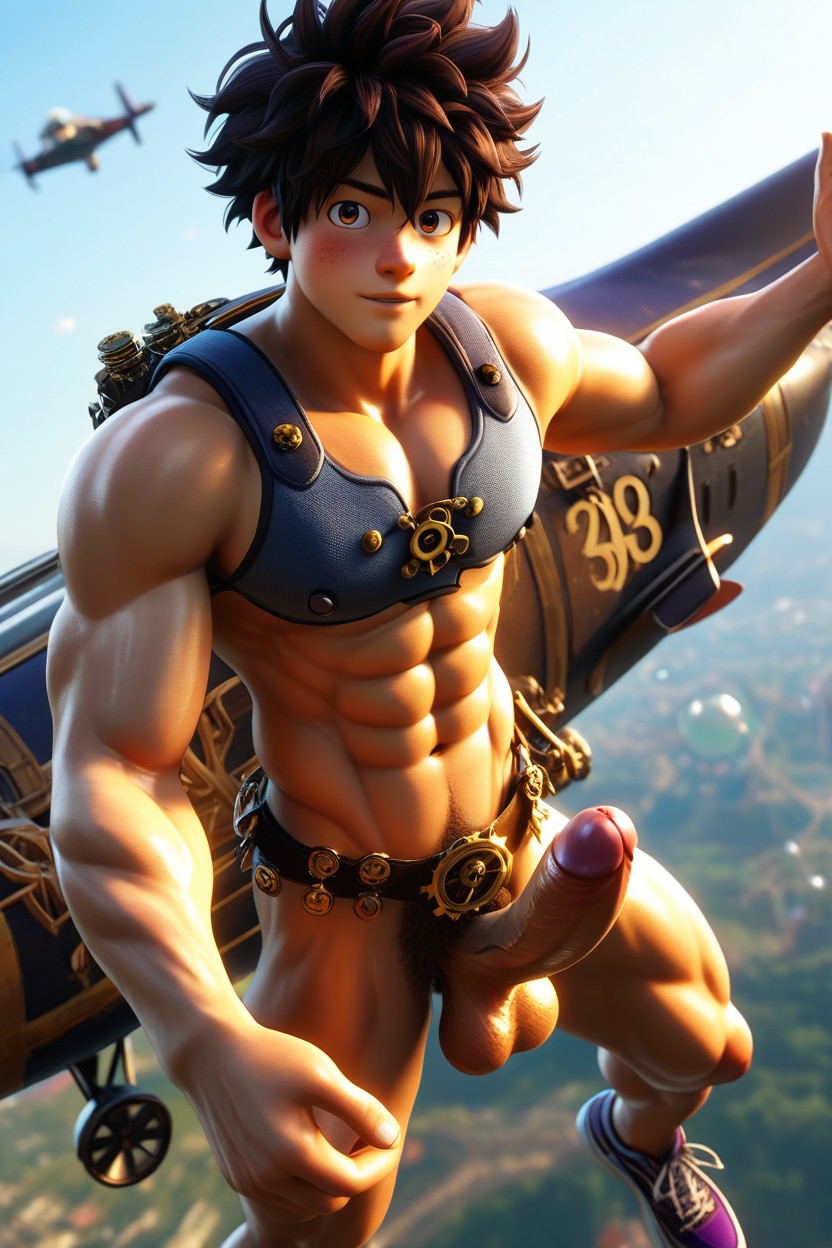 Round Pecs, Gay, Skydiving From Airplane AI Gay Porn