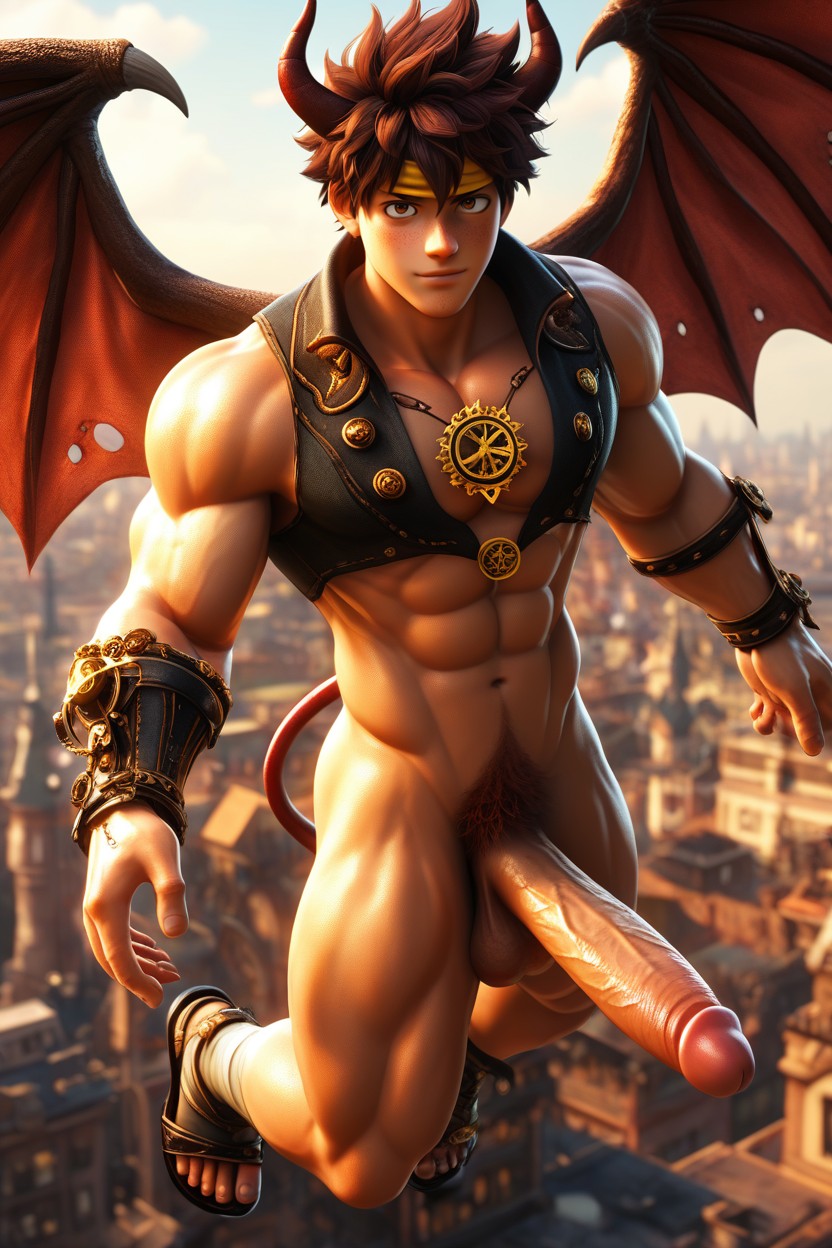 Over A City, Steampunk, Brunette Hair AI Gay Porn