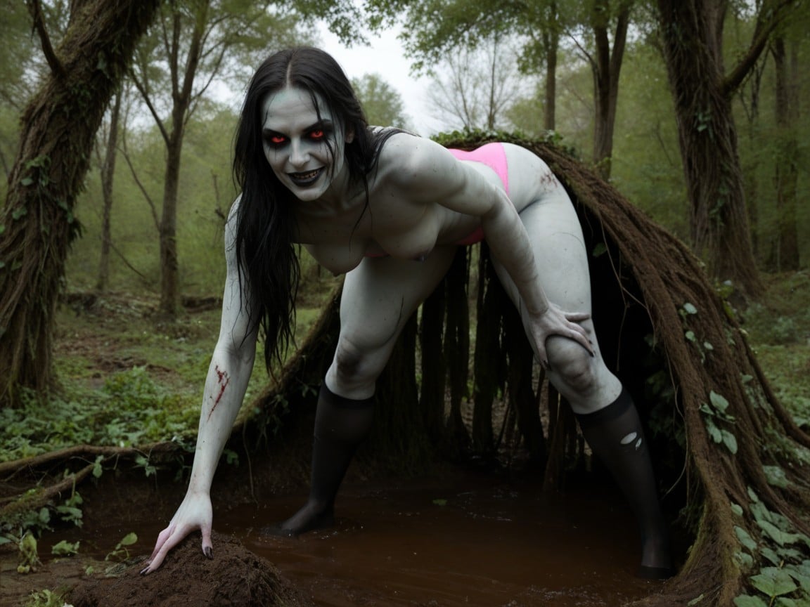 Leafy Vines, Exposed Zombie Ribcage, Roots AI Porn