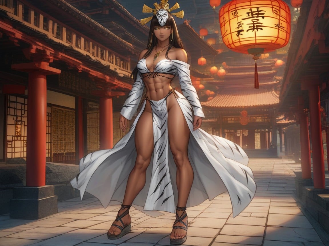 One Latina Goddess, Black Bobcut Hair With Silver Highlights, Squared Fit Rectangle Build Hentai AI Porn