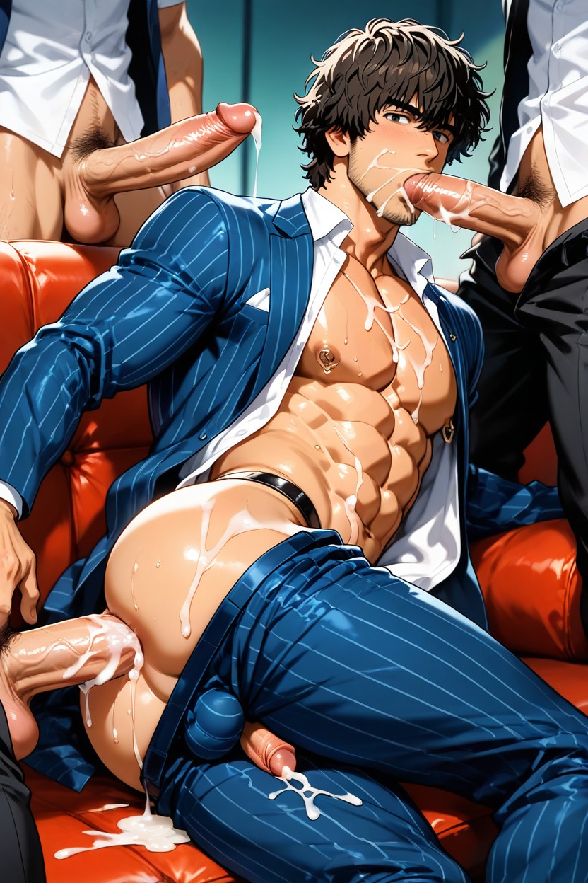 Side View, College Hunk Cosplaying As Carlos Oliveira, Cum On Face AI Gay Porn