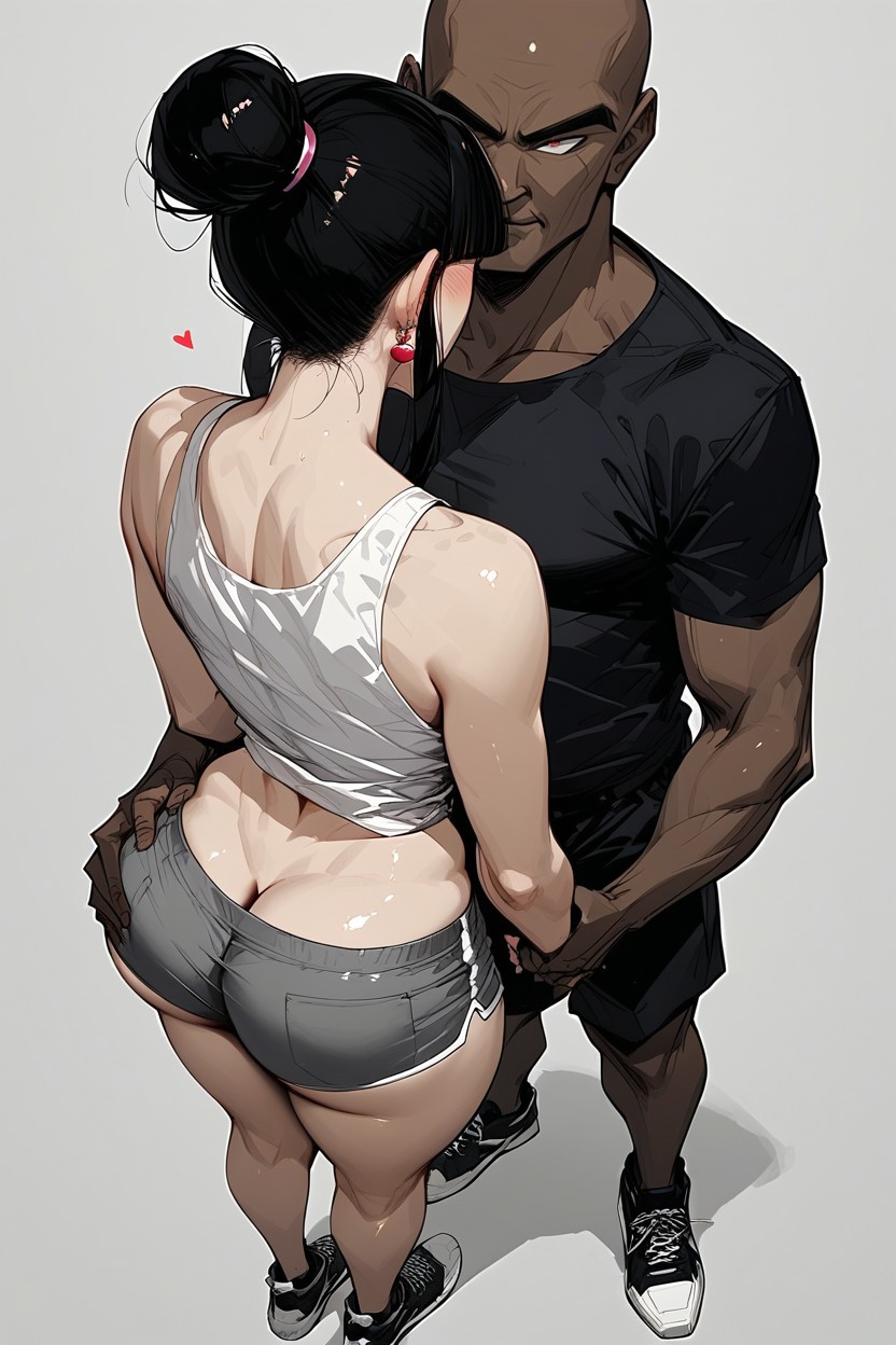 Top Down, Black Hair, White Tank Top Hentai AI Porn