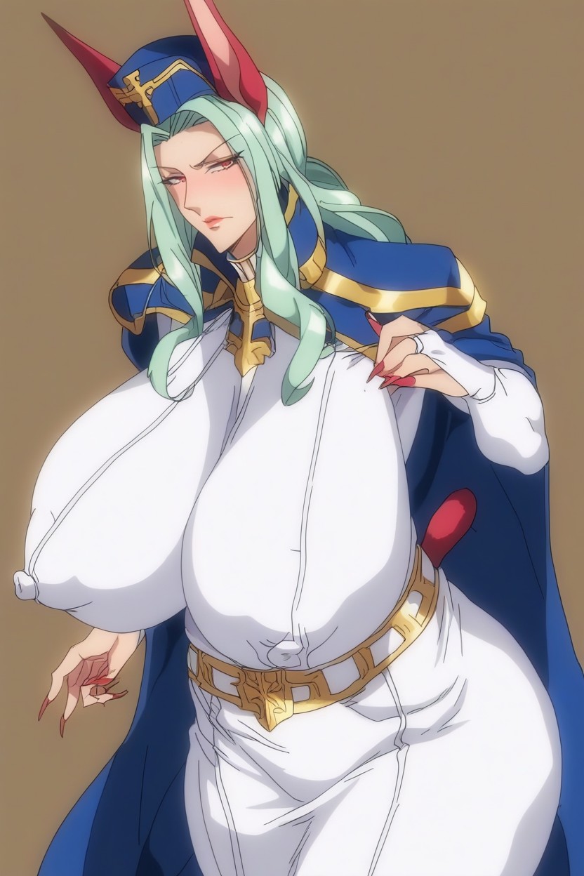 Blue Cape, High Collar, Solo Hentai AI Porn