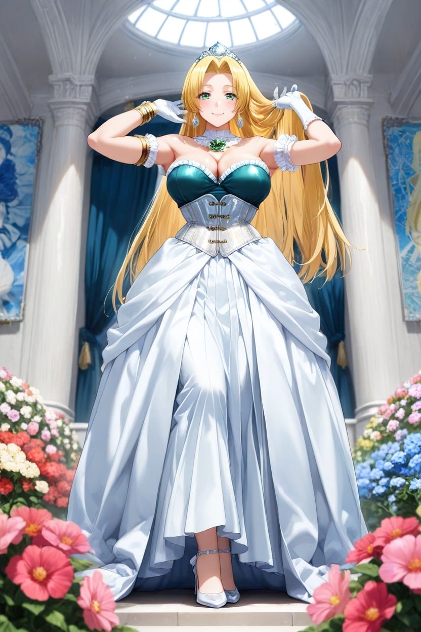 Navy Blue And White Layered Frilled Long Skirt, Dynamic Angle, Detailed Face Hentai AI Porn