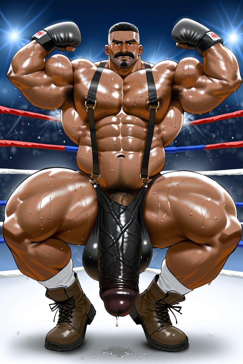 Sweaty, Oversized Muscles, Pubic Hair AI Gay Porn