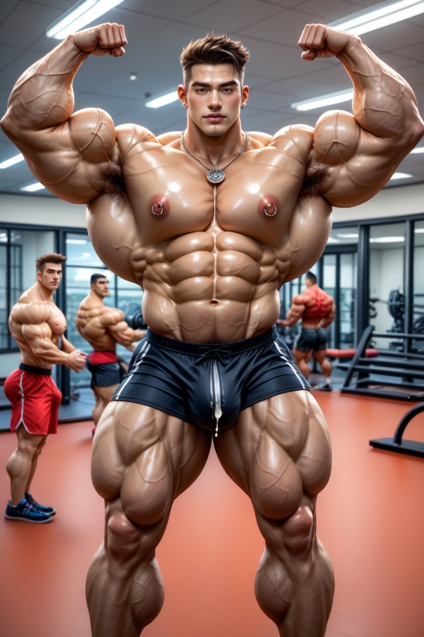 Clean Shaved Face, Extremely Lean Ectomorph Vascular Hyper Defined Muscular Humongous Bodies, Huge Chin AI Gay Porn