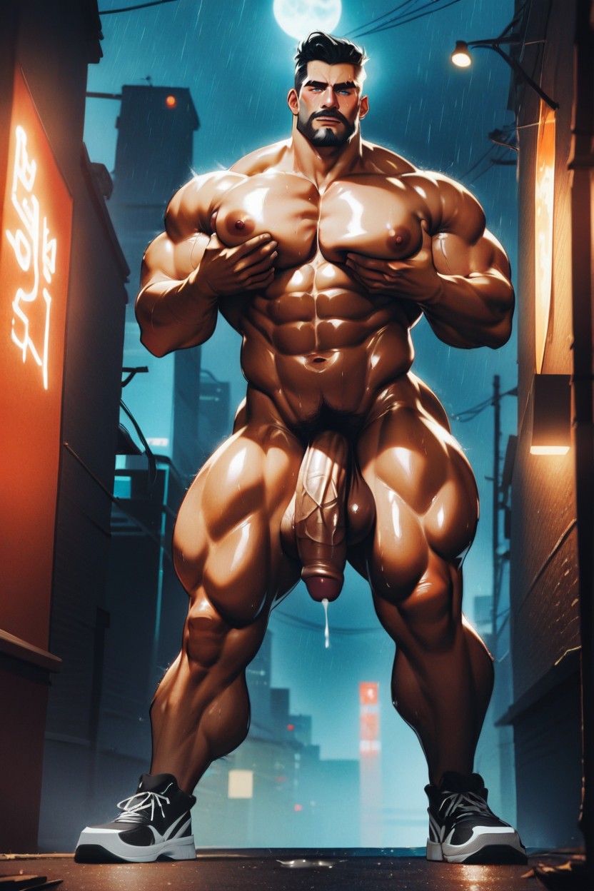 Rugged Goatee Beard, Soaked, Naked AI Gay Porn
