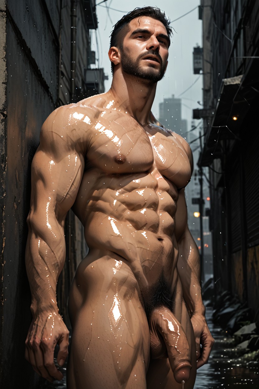 Bottom Up, Back Against Wall, Full Body AI Gay Porn