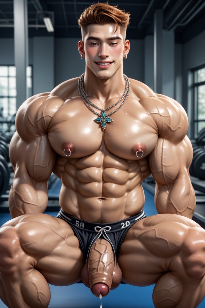Errected Cock Burst Out From Thong, Oversized Muscles, Suck Other Bodybuilder Dick AI Gay Porn