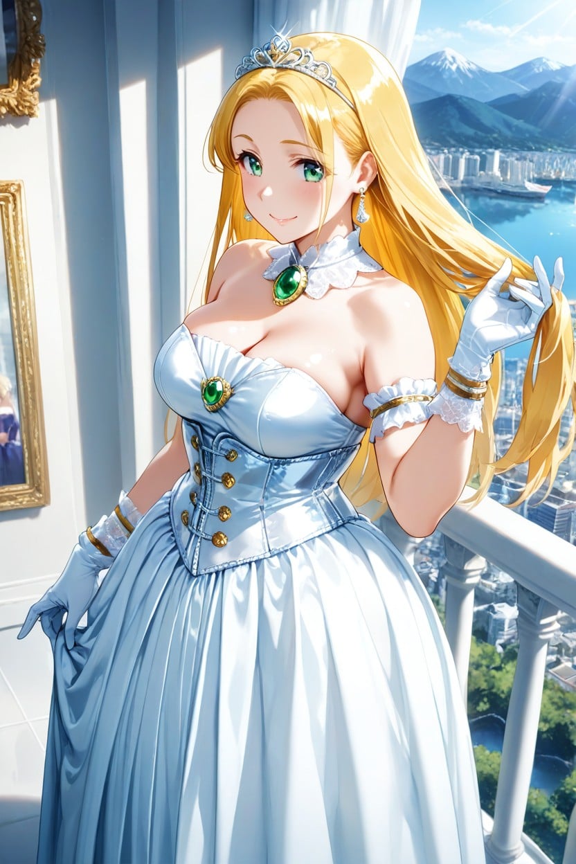 Detailed Princess Dress, Smiling At Viewer, White Long Dress Hentai AI Porn