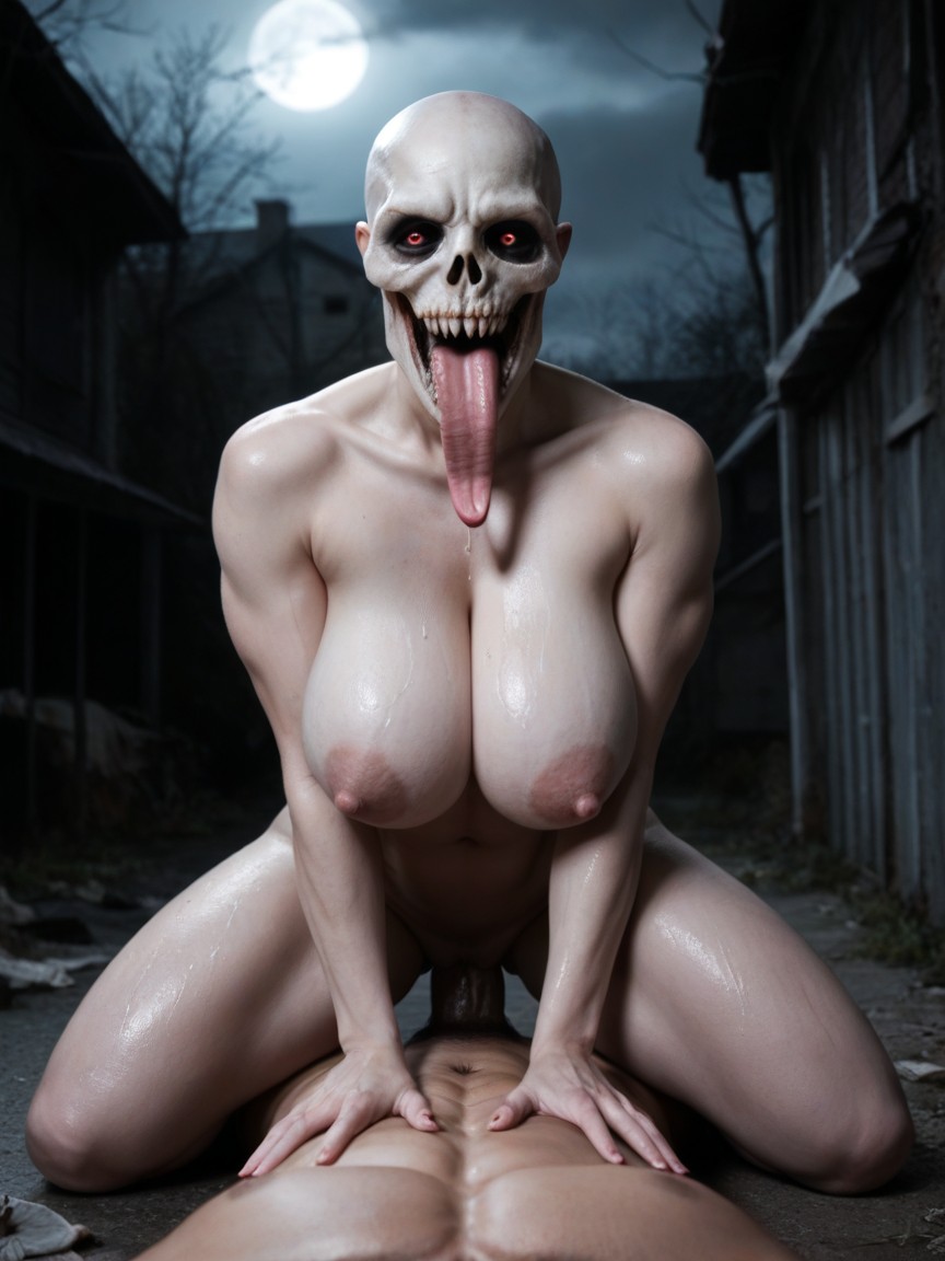 Huge Round Breasts, 18+, Skulls All Over The Place AI Porn