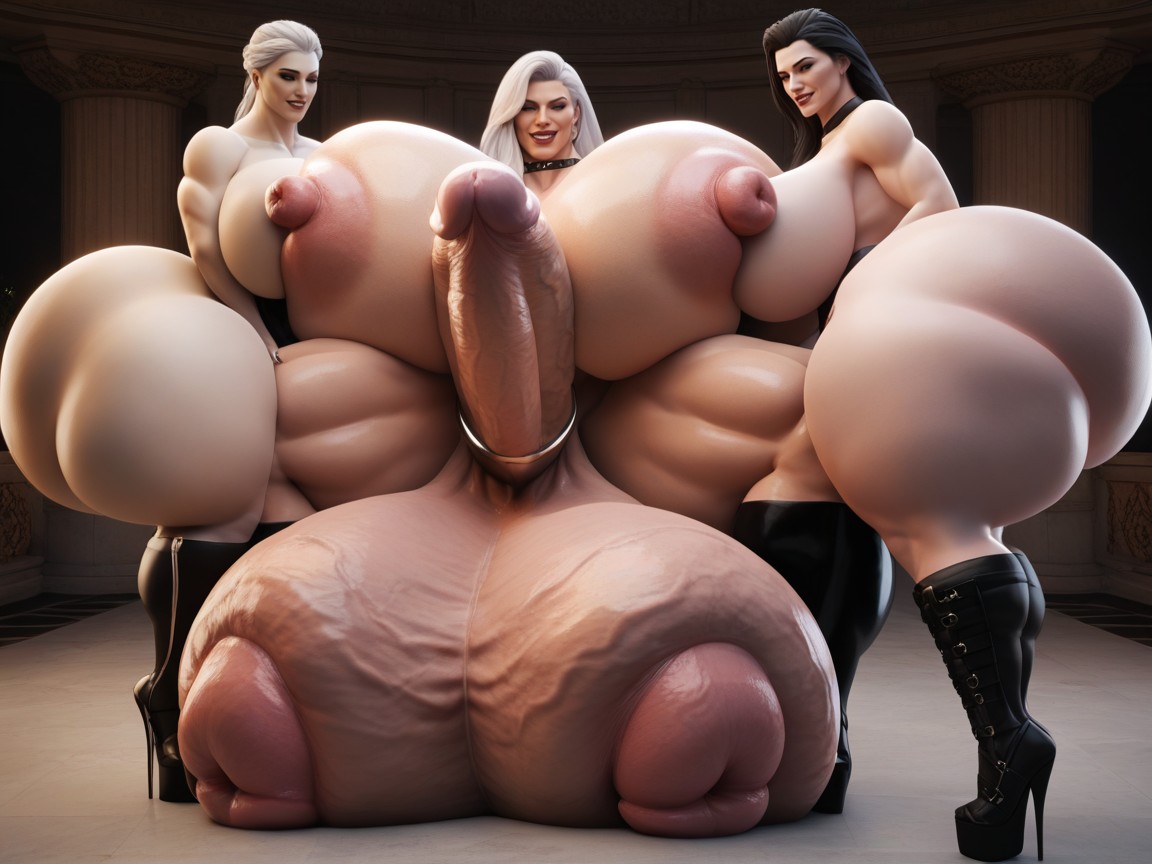 Hyper Gigantic Balls, Futanari, Smug Expression Shemale AI Porn