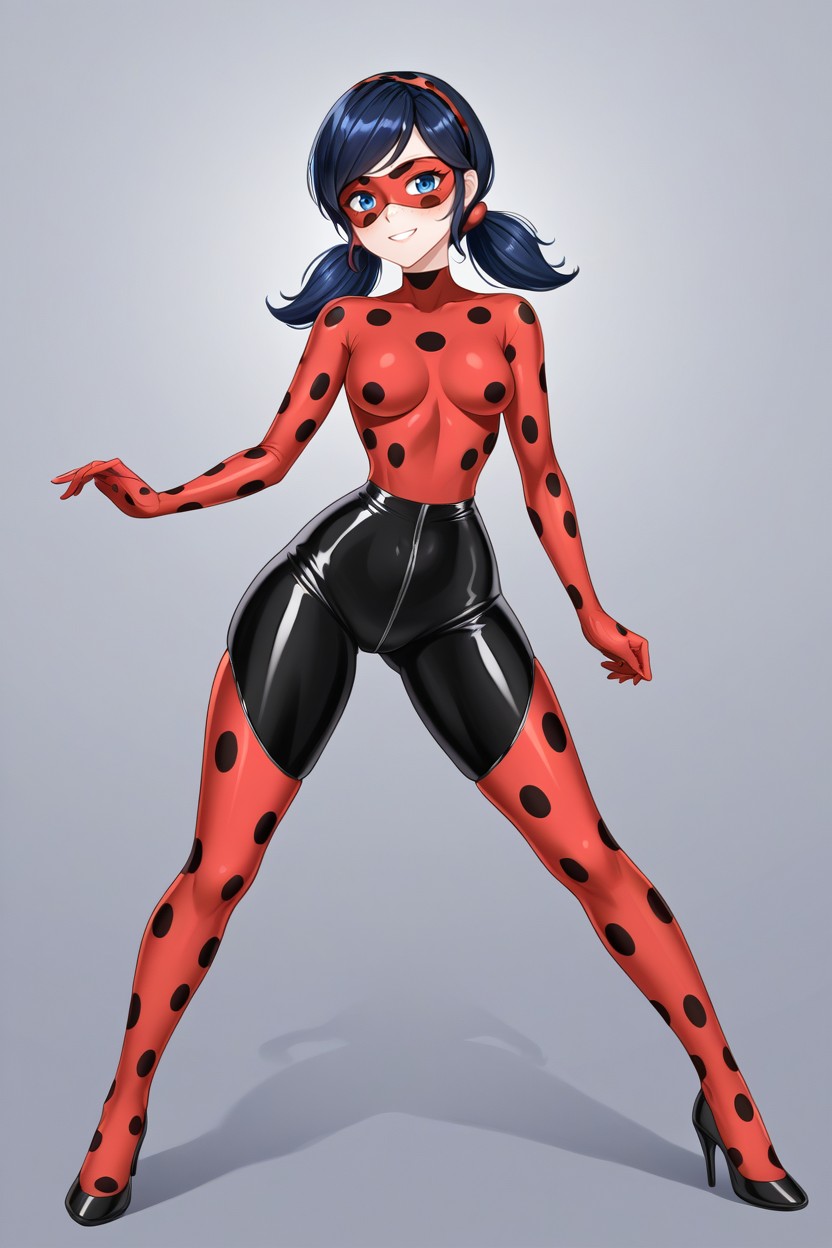Fit Body, Extremely Exaggerated Wasp Waist, Miraculous Ladybug Hair AI Porn