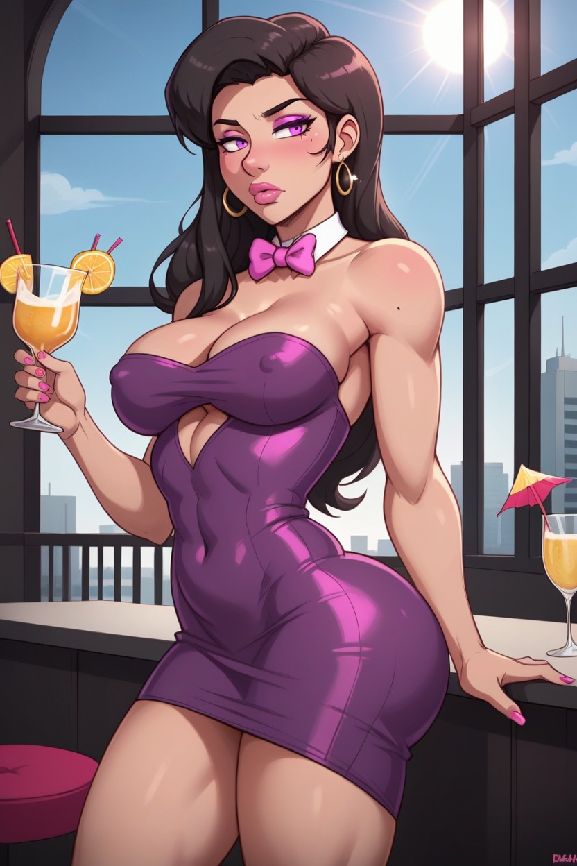 Pink Bowtie, Busty, Earrings Hentai AI Porn