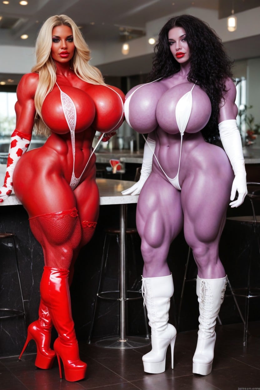 High Platform Boots, Muscular Striated Thighs, Waist AI Porn