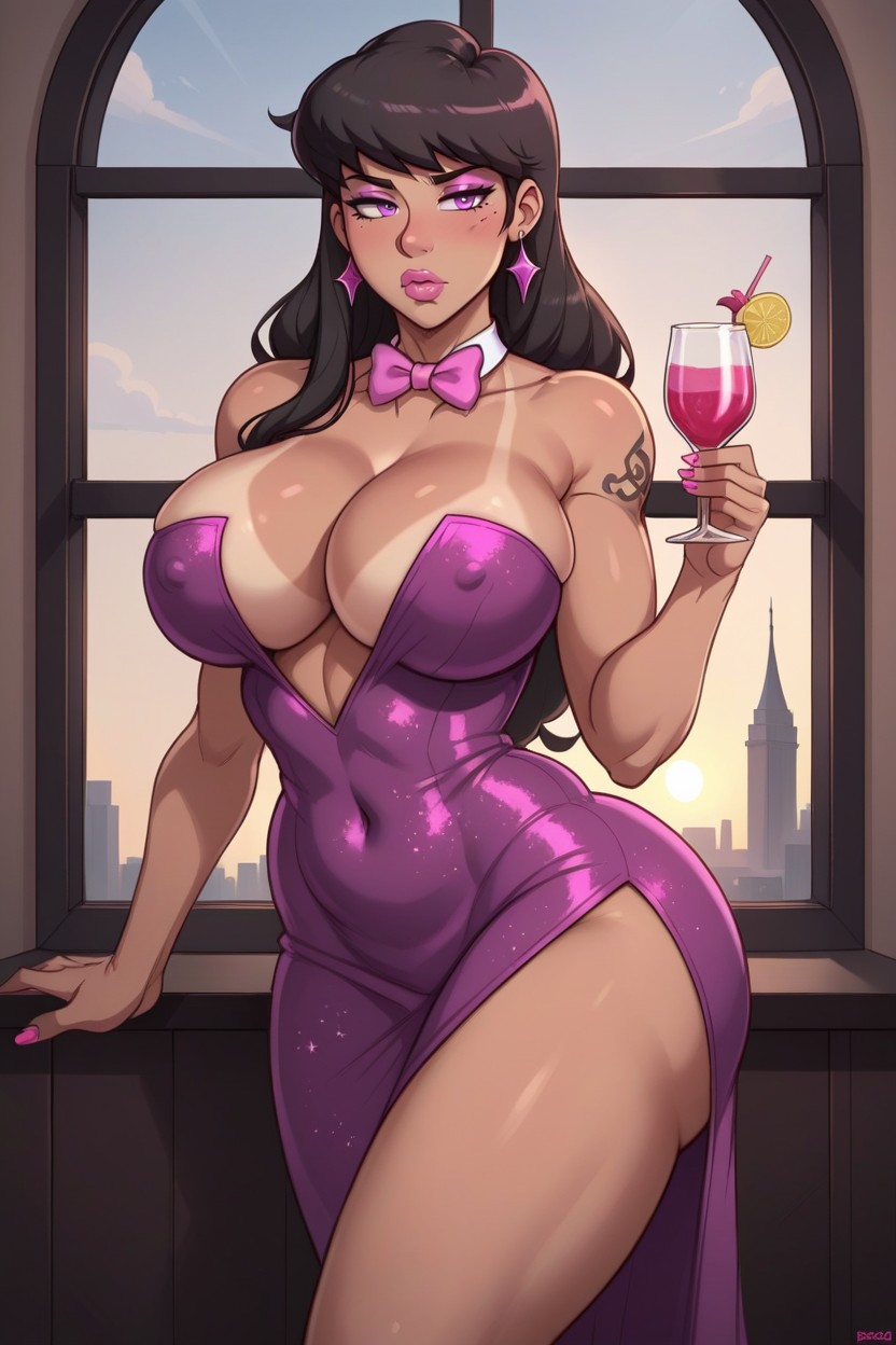 Violet Treble Clef Tattoo On Her Thigh, Puffy Lips, Tanned Skin Hentai AI Porn