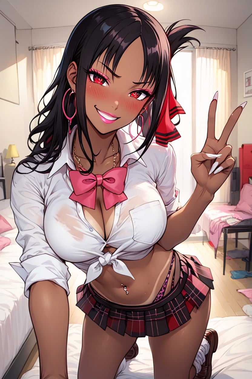 Tanned Skin, Pink Leopard Print Thong, Mischievous Hentai AI Porn