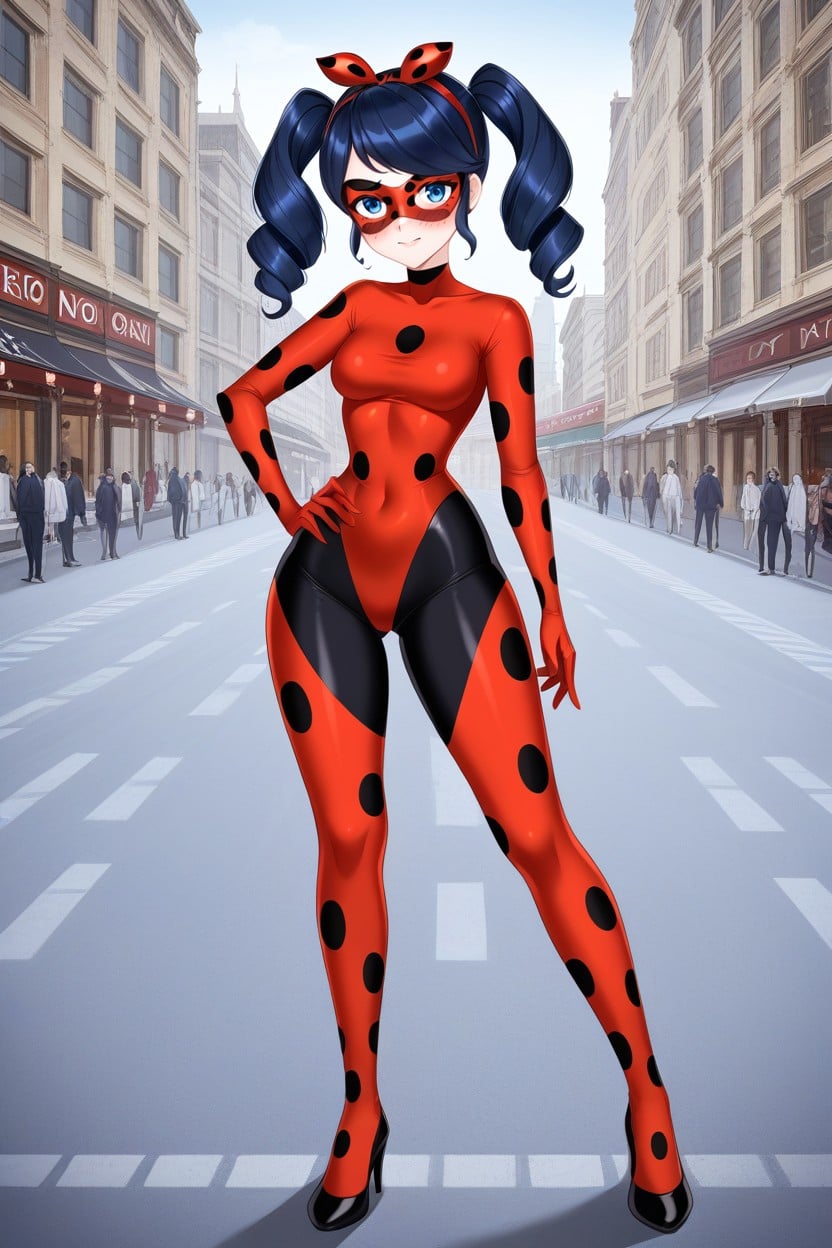 Soft Pale White Skin, Fit Body, Full Body Miraculous Ladybug Outfit AI Porn