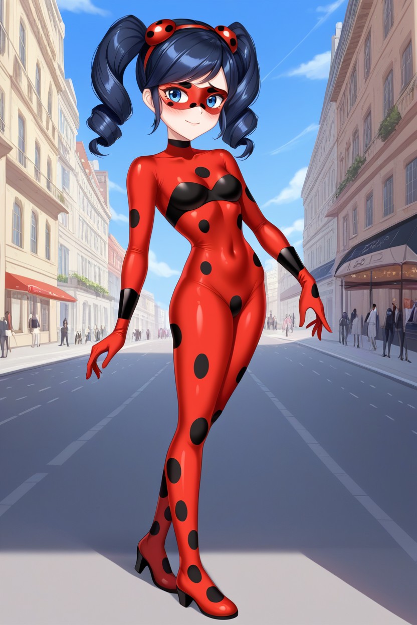 Skintight Miraculous Ladybug Cosplay, Perfect Face, Dark Black Hair AI Porn